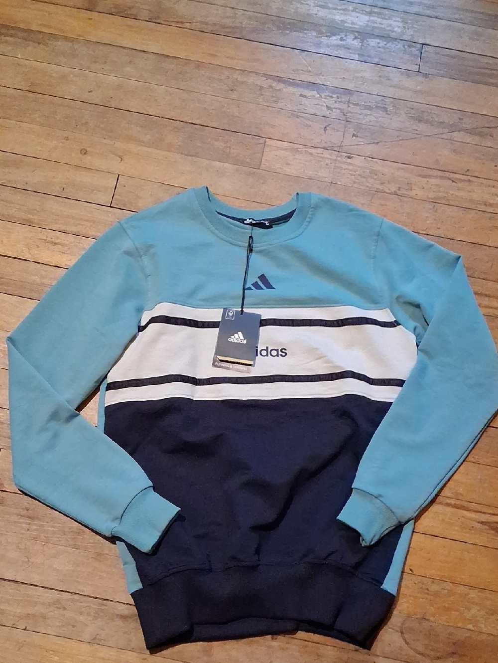 Adidas Men’s Teal and Navy Crewneck Sweatshirt